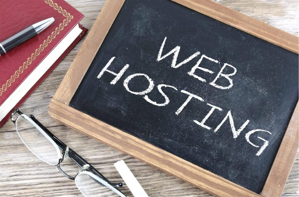 An image of a chalkboard that says web hosting.